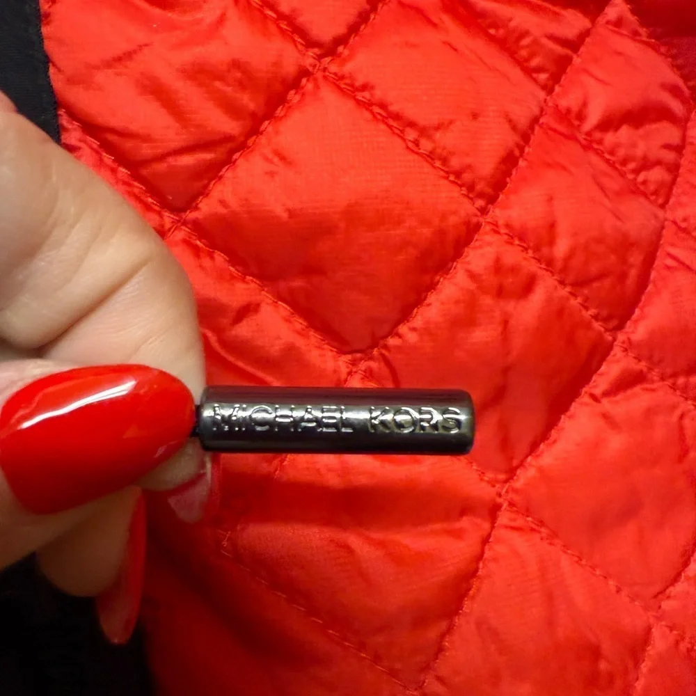 Michael Kors Red Quilted Jacket with Black Trim